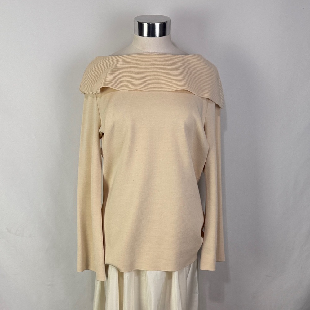Paula Hian Cream Ribbed Neck Tunic Sweater